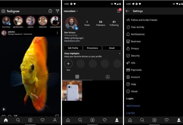 Приложение Instagram для Android получит темную тему