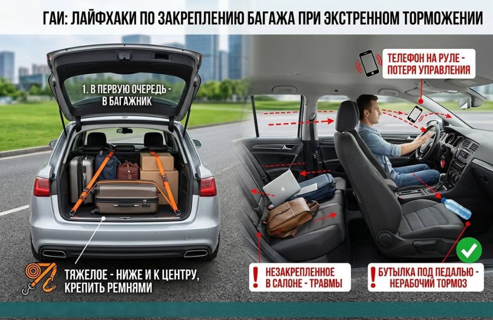 В ГАИ назвали лайфхаки по закреплению багажа для безопасности при экстренном торможении В ГАИ назвали лайфхаки по закреплению багажа для безопасности при экстренном торможении